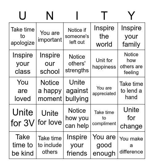 Unity Bingo Card