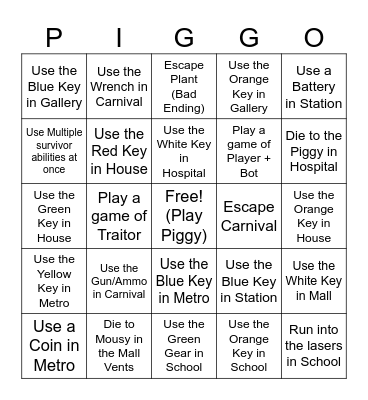 The Ultimate Roblox Piggy Book 1 Bingo (Public Server) Bingo Card
