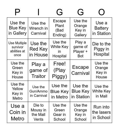 The Ultimate Roblox Piggy Book 1 Bingo (Public Server) Bingo Card