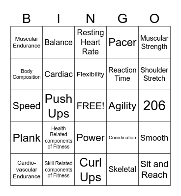 Fitness, Muscular System and Skeletal System Bingo Card