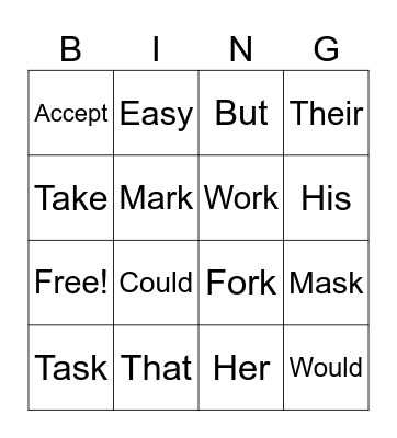 Example Card Bingo Card