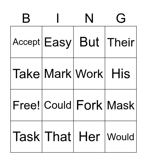 Example Card Bingo Card