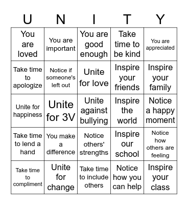 Unity Day Bingo Card