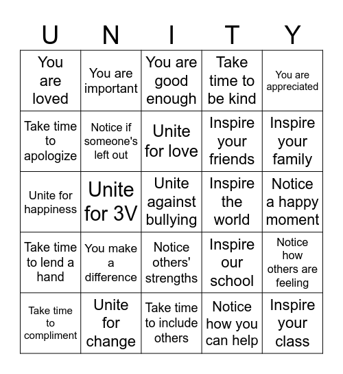 Unity Day Bingo Card