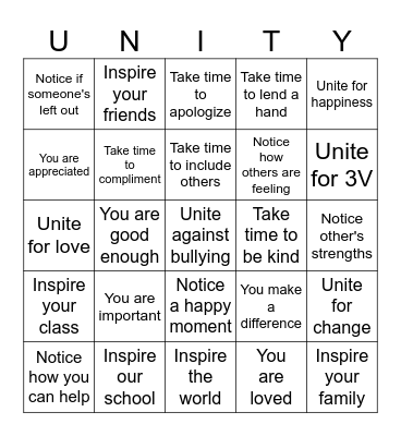Unity Bingo Card