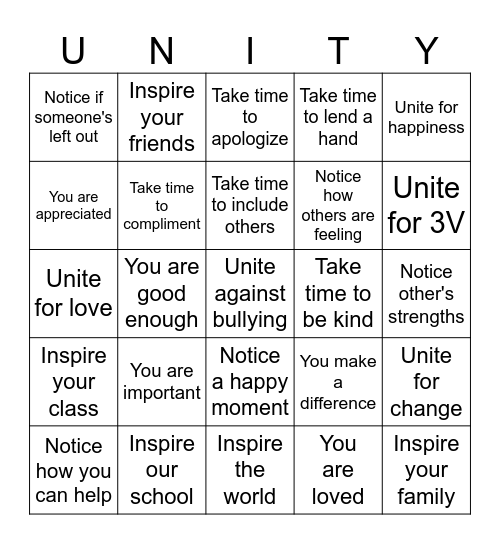 Unity Bingo Card