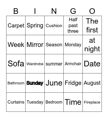 Spotlight 6 Unit 2 Bingo Card
