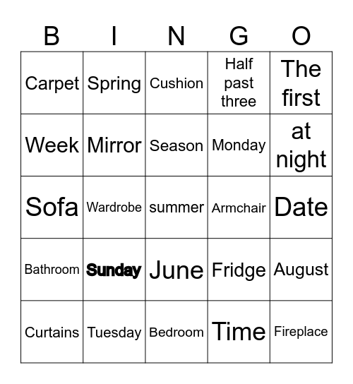 Spotlight 6 Unit 2 Bingo Card