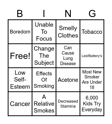 Smoking Bingo Card