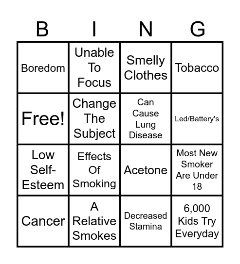 Smoking Bingo Card