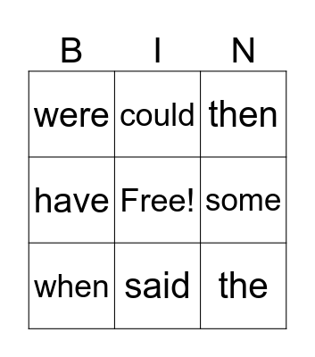 Sight words Bingo Card