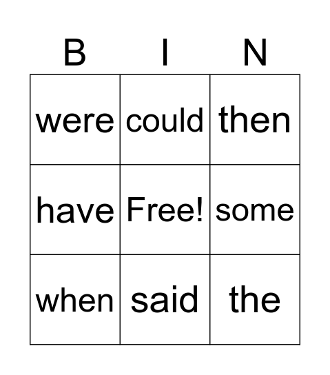 Sight words Bingo Card