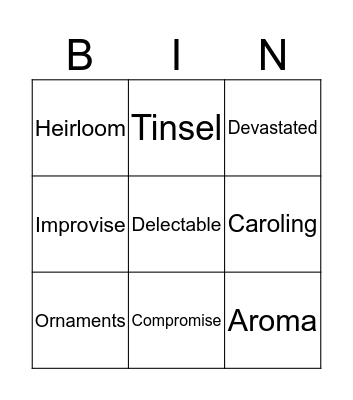 Vocabulary Bingo Card