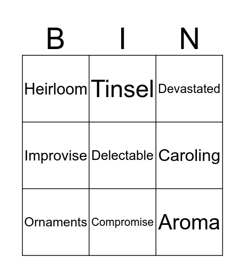 Vocabulary Bingo Card