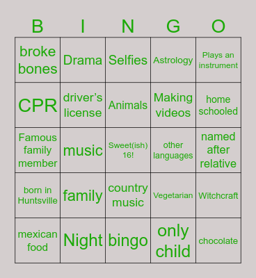 Kessa’s SWEET(ish) 16! Bingo Card
