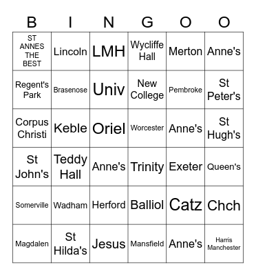 college bar bingo Card