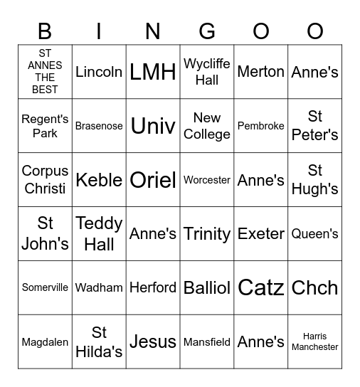 college bar bingo Card