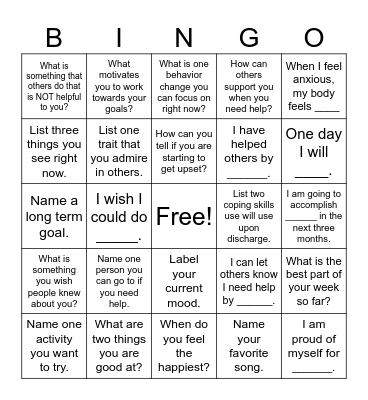 Mental Health Bingo Card