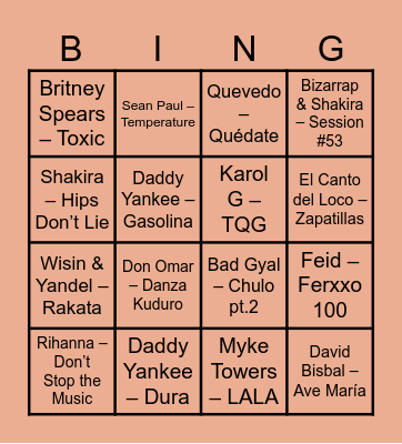 BINGO MUSICAL Bingo Card