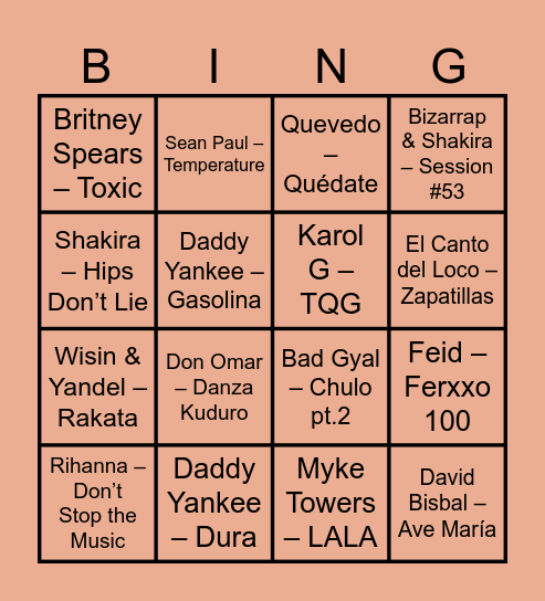 BINGO MUSICAL Bingo Card