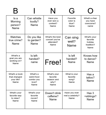 Icebreaker Bingo Card