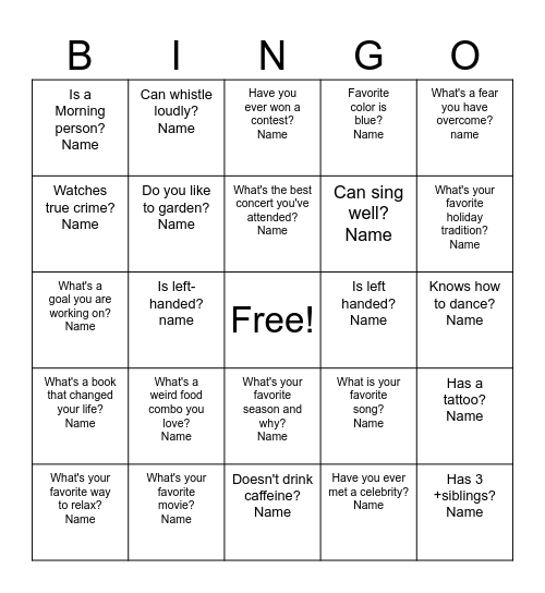 Icebreaker Bingo Card