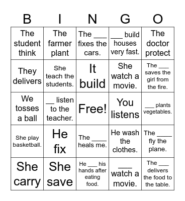 Simple Present Verbs Bingo Card