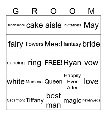 Tiffany and Ryan Wedding Bingo! Bingo Card