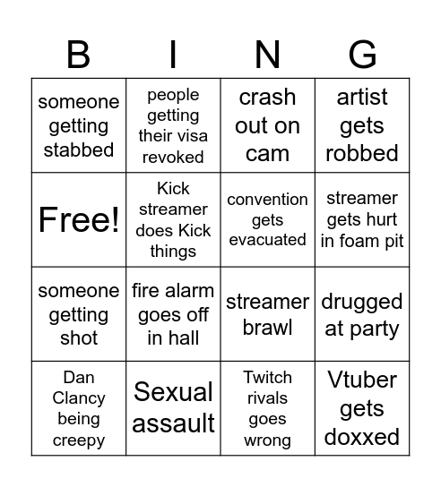 TwitchCon NA 2025 bingo Card