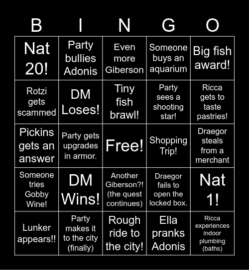 Fishing Dreams : Session 18 Bingo Card