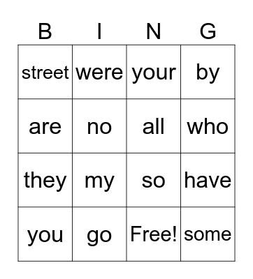 Skills 2 Tricky Words Bingo Card