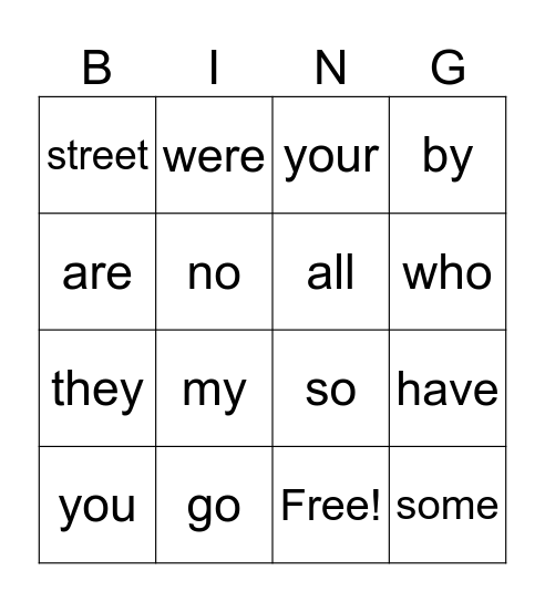 Skills 2 Tricky Words Bingo Card