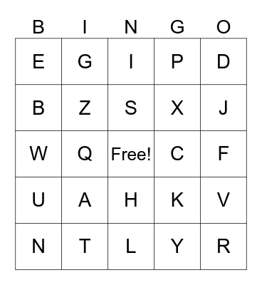 Alphabet Bingo Card