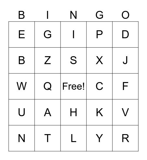 Alphabet Bingo Card