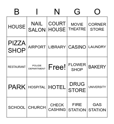 PLACES IN OUR COMMUNITY Bingo Card