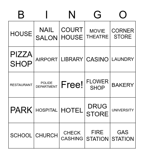 PLACES IN OUR COMMUNITY Bingo Card
