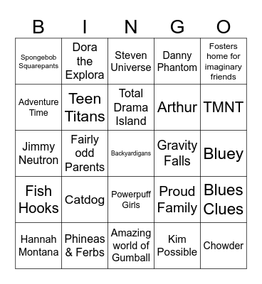 Cartoon Theme Songs Bingo Card
