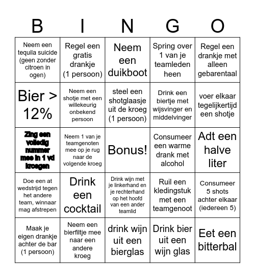 Kroegentocht Bingo Card