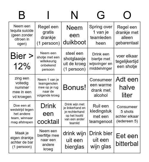 Kroegentocht Bingo Card