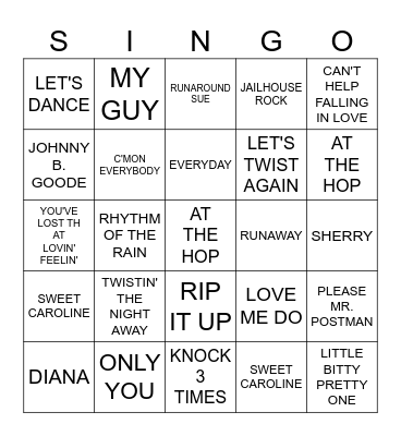 SINGO BINGO Card