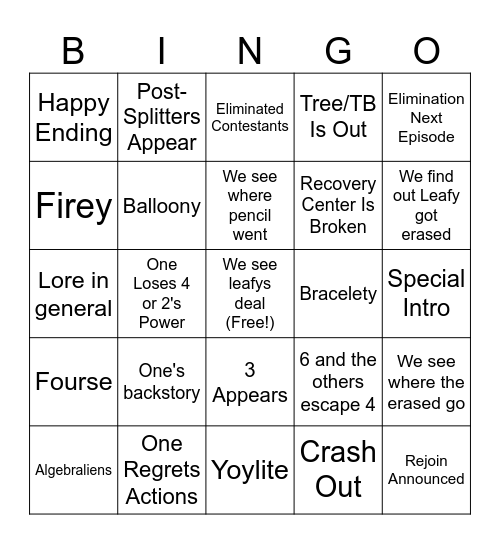 TPOT 20 Bingo Card