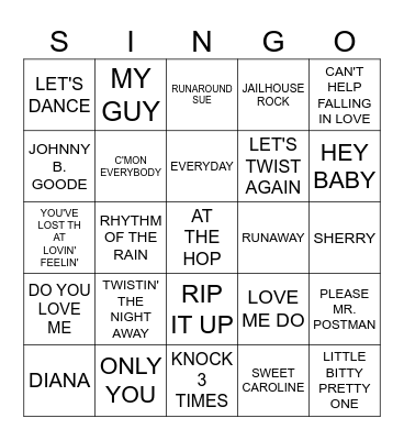 SINGO BINGO Card