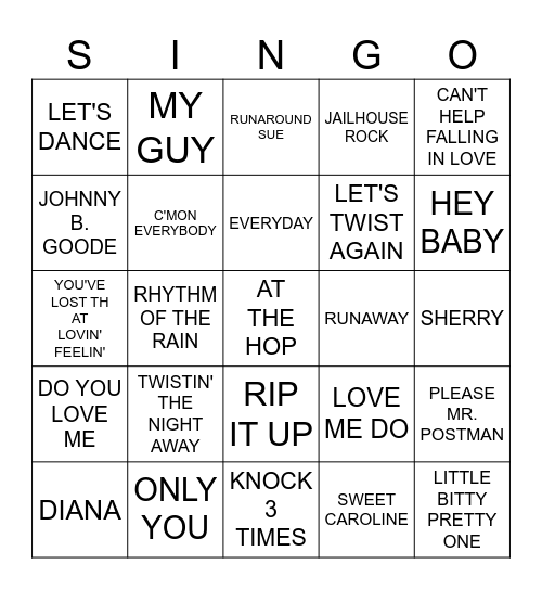 SINGO BINGO Card