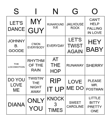 SINGO BINGO Card