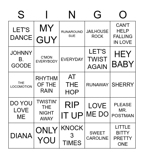SINGO BINGO Card