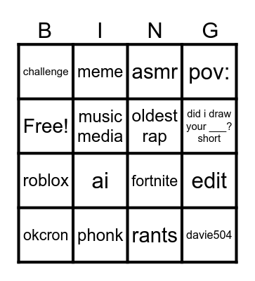 youtube bingo Card