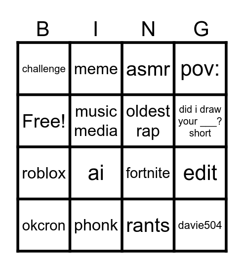 youtube bingo Card