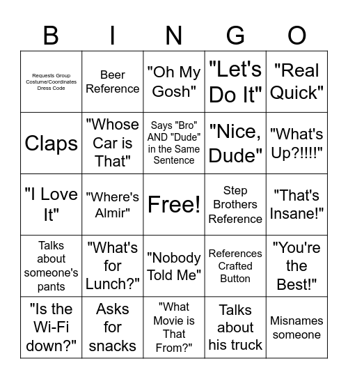 Chef Christian Bingo Card