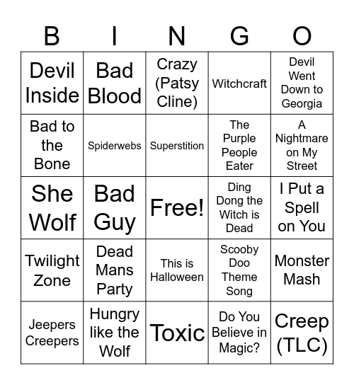 Halloween 2025 Bingo Card