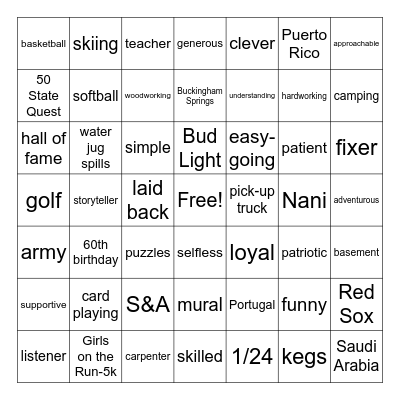 Stacey's 60th Birthday Bingo Card